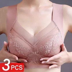 3 Pcs Women's Push Up Bralette Wireless Bras - 5cm Natural Lift, Seamless Lace Plus Size (L-6XL), No Underwire Comfort
