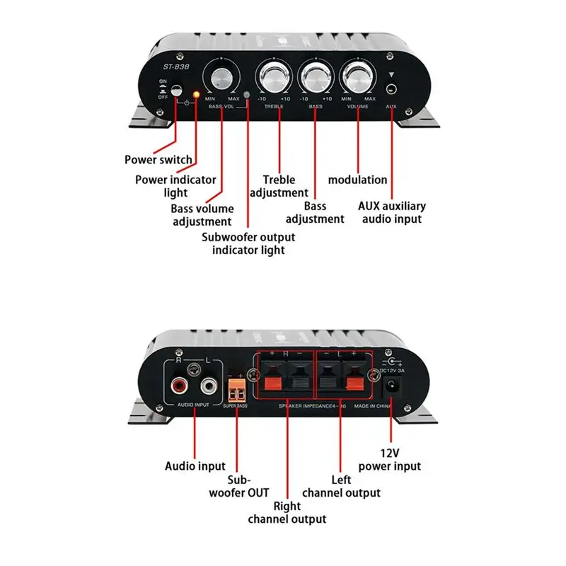 LDZS Black Car Bluetooth Amplifier Hifi Home Audio Multi-Function Speaker Professional Fever For Car (Adapter Included)-A74F