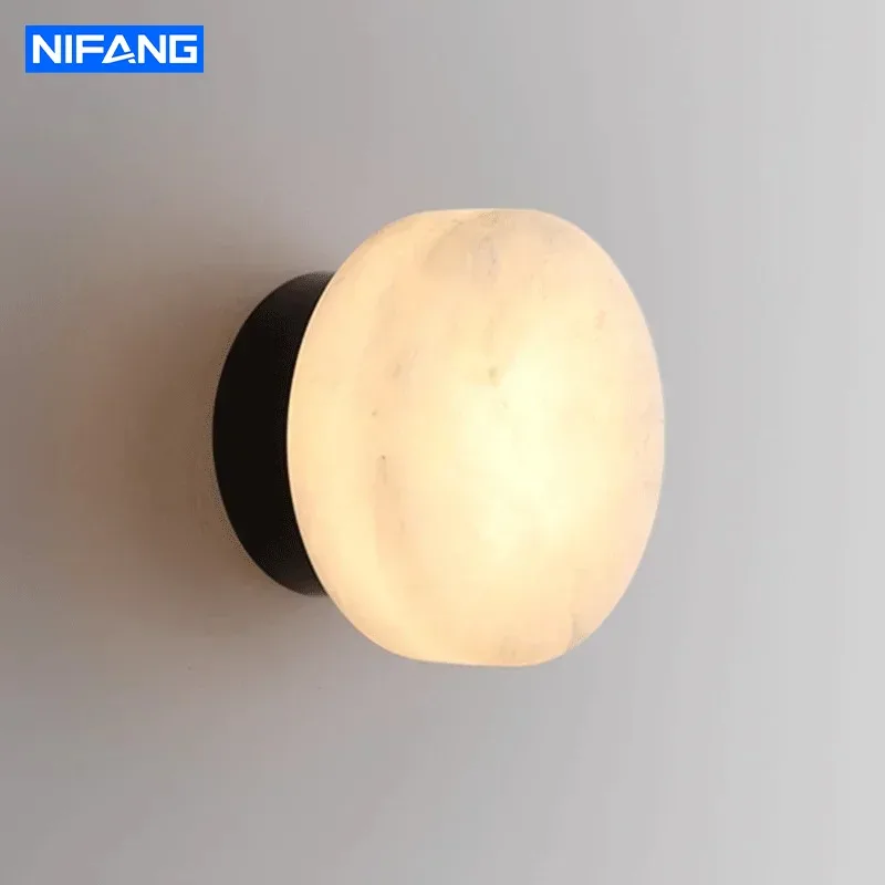 Modern Nordic Wall Sconce Spanish Natural Marble Round Wall Lamp Living Room Hallway Stair Wall Light Bedroom Bedside Lamp