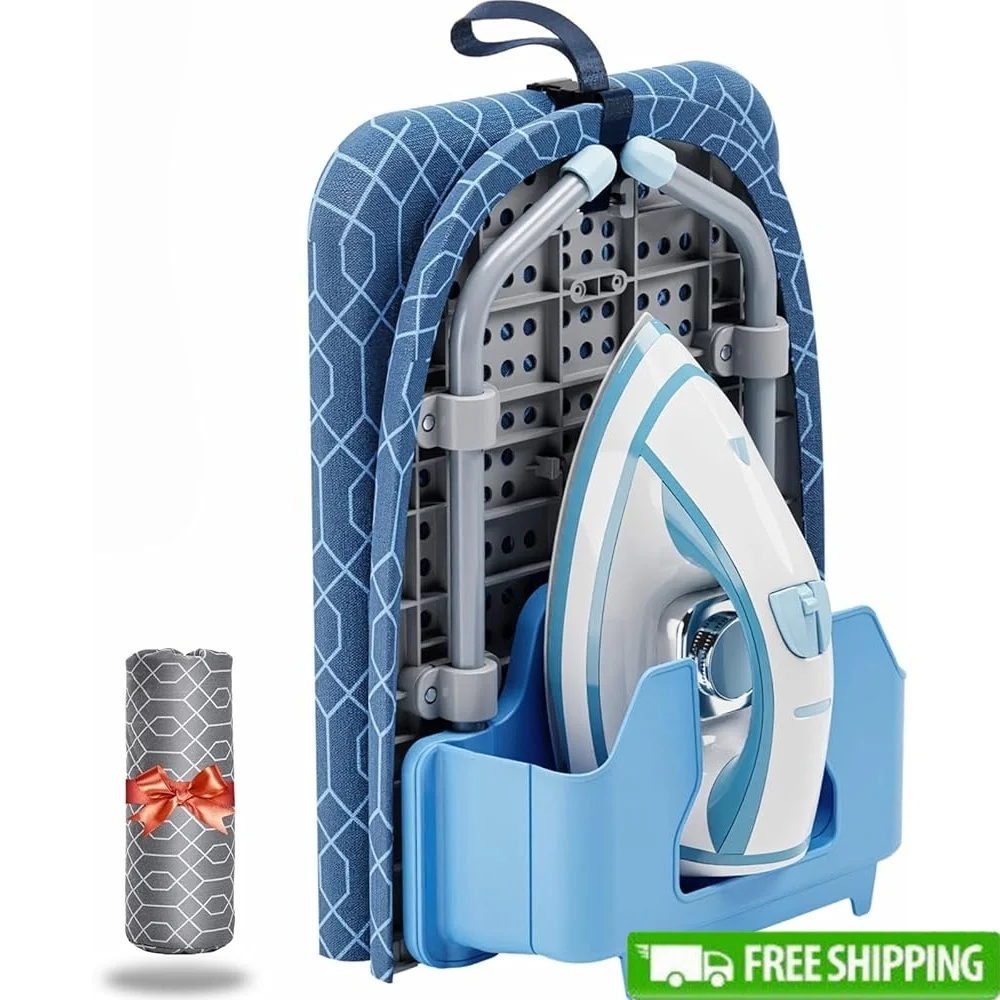 

Портативная гладильная доска с держателем для утюга. Компактная компактная настольная конструкция. 2, термостойкие чехлы. Прочная поверхность. Легкое хранение.