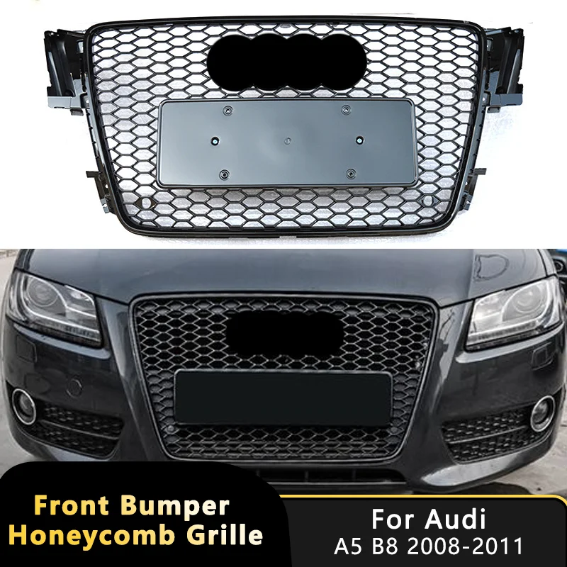 Voor Audi A5 B8 2008-2011 Sline S5 Auto Racing Grills Voorbumper Motorroosters Honingraat Mesh Bovenste Grill glanzend Zwart Niet Fit RS5