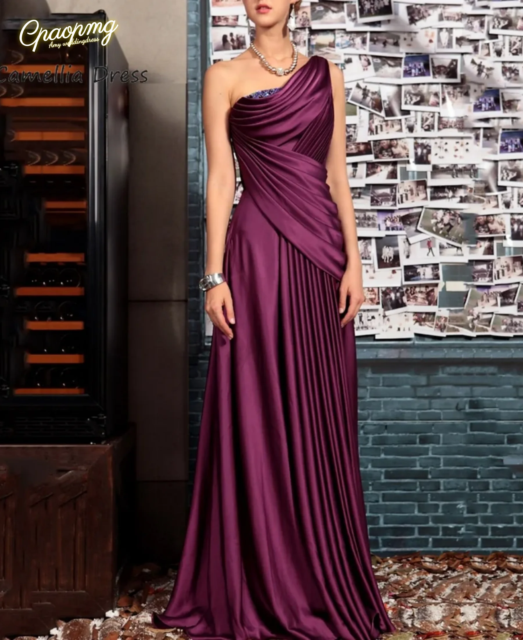 

Изысканное вечернее платье А-силуэта из шифона для матери невесты, с одним открытым плечом, новое, для торжественных мероприятий, Vestidos De Novia