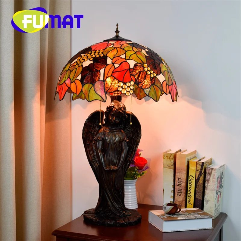 

FUMAT Tiffany stained glass desk lamp grape style Art Deco luxury festive living room Study bedroom front desk lobby Task lamp