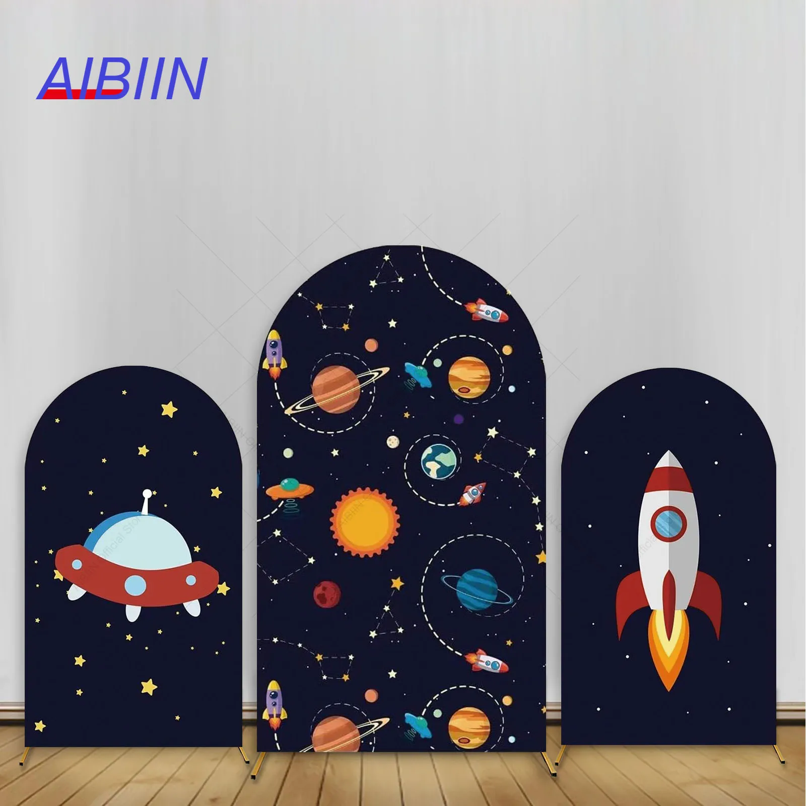 

Spacecraft Arch Backdrop Cover Universe Adventure Sky Star Baby Shower Birthday Party Decoration Boy Cake Portrait Background