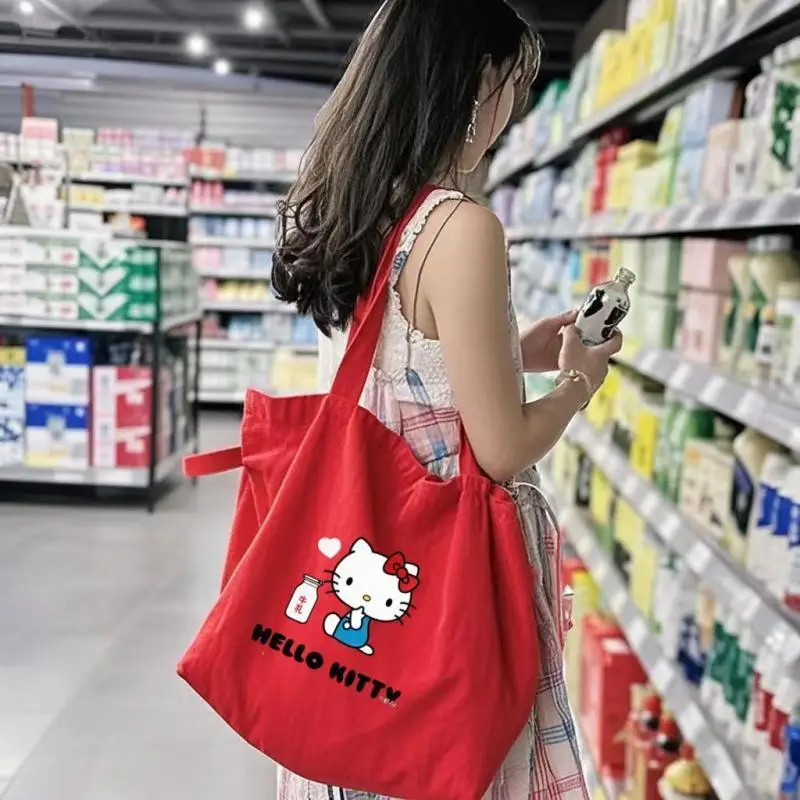 Borsa a tracolla da donna Sanrio Hello Kitty Kawaii Borsa di grande capacità Borse per studenti Borsa tote Borsa per la spesa portatile Borsa a tracolla regalo