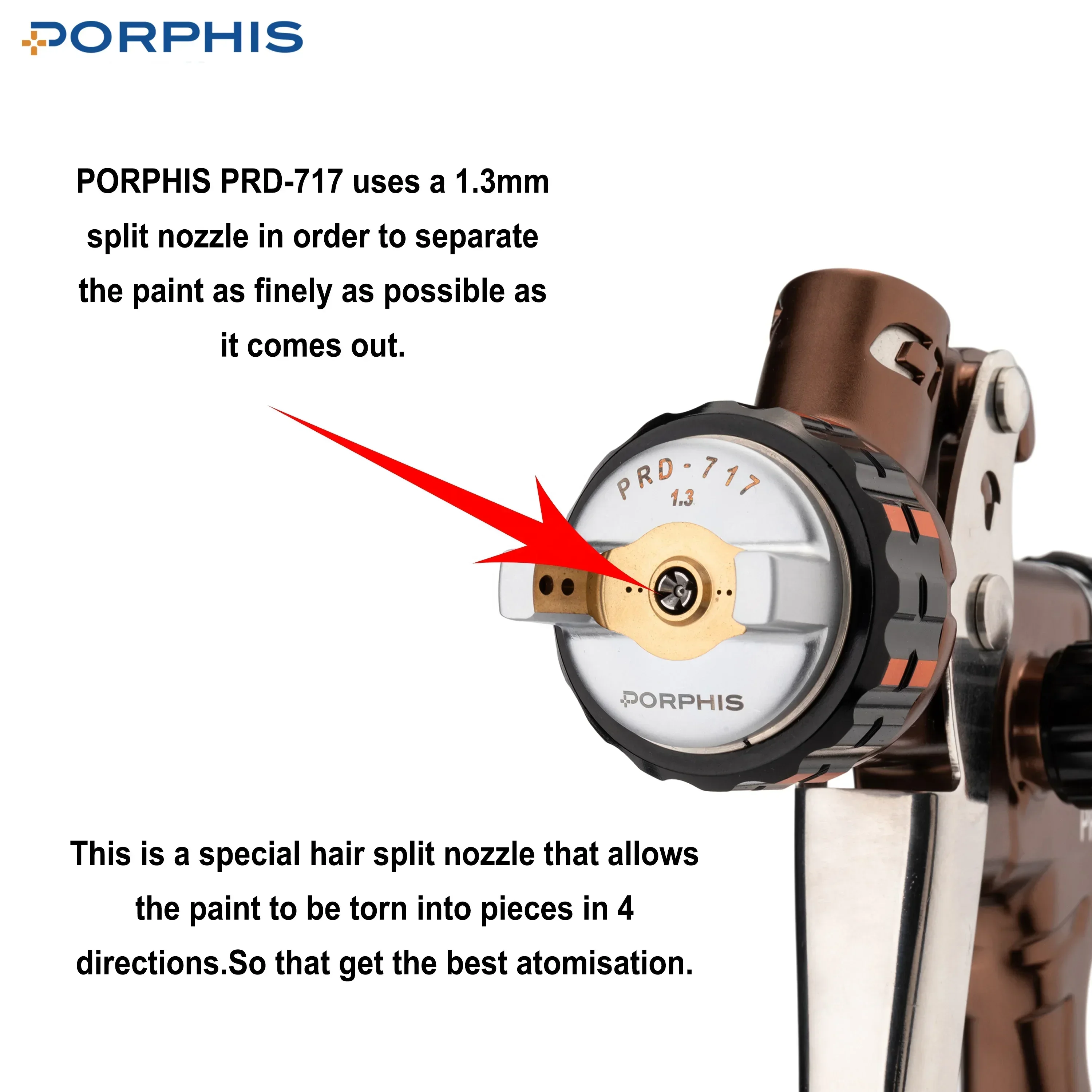 PORPHIS PRD-717 1.3mm Spray Paint High Atomization Professional Split Nozzle Automotive Spray Painting Tool  Waterborn