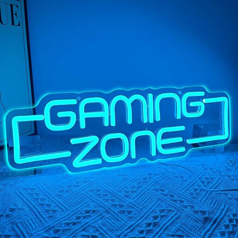 Gaming Zone Neon Sign Dimmable LED Light for Game Room Teen Boy Room Man Cave Aesthetic Wall Decor Gifts for Gamer Night Light