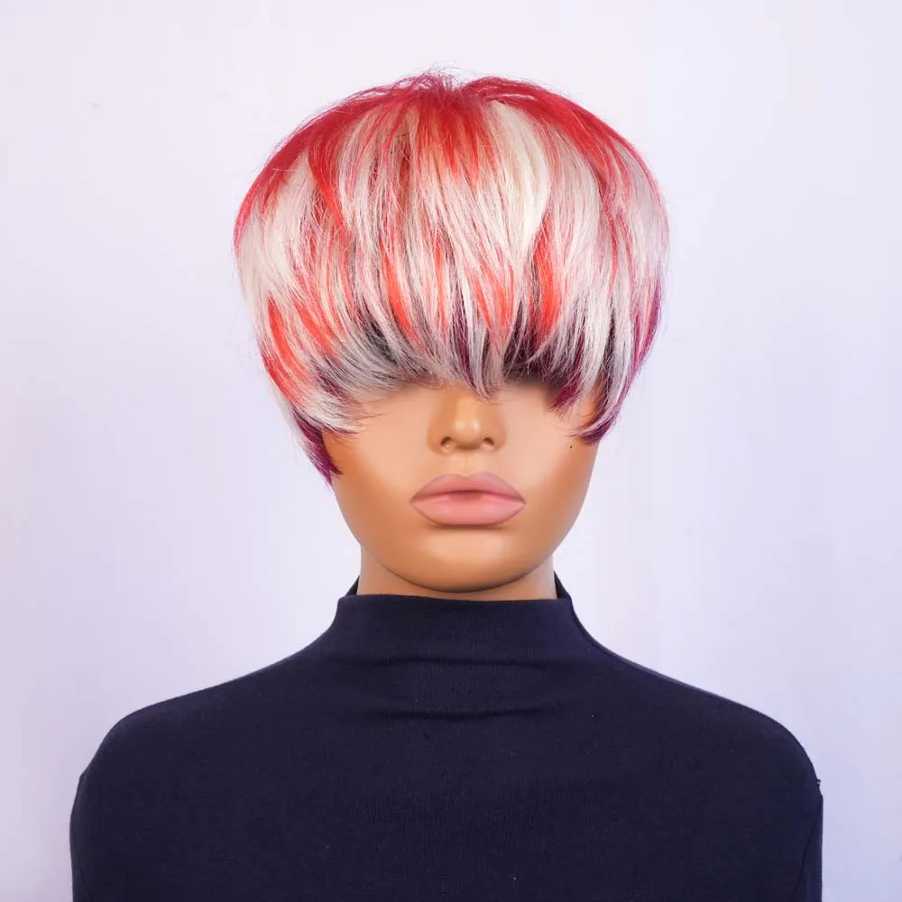Wig Pixie Cut untuk Wanita Kulit Hitam, Wig Potongan Rambut Pixie Pendek Berlapis dengan Poni, Rambut Manusia Remy Brasil untuk Wanita, Buatan Mesin Penuh