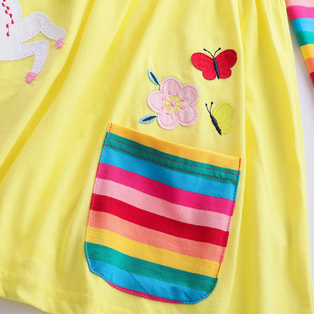Langärmliges Einhornkleid für Mädchen, Herbststickerei, zwei Taschen, Regenbogenärmel, 81035 – Detail 31