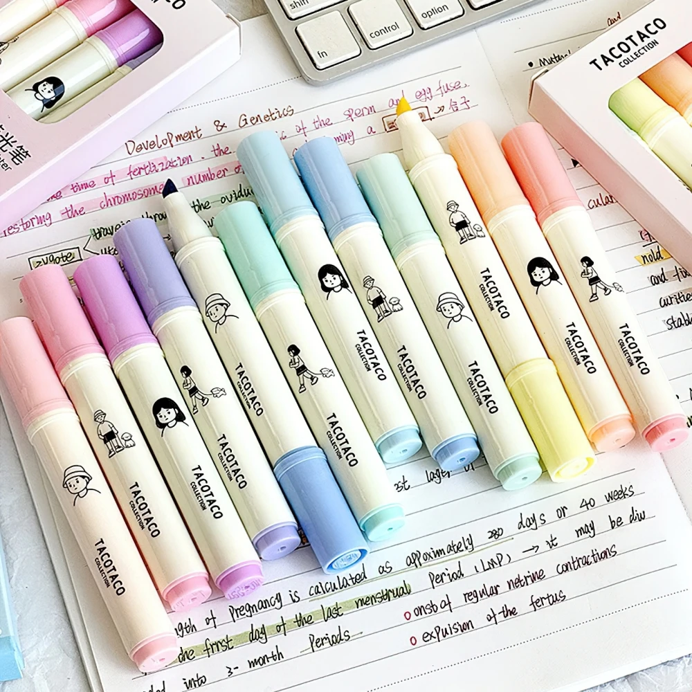 4pcs Tacotaco Color Highlighter Pens Set Cartoon Capped Art Marker for Drawing Painting Office School A7594