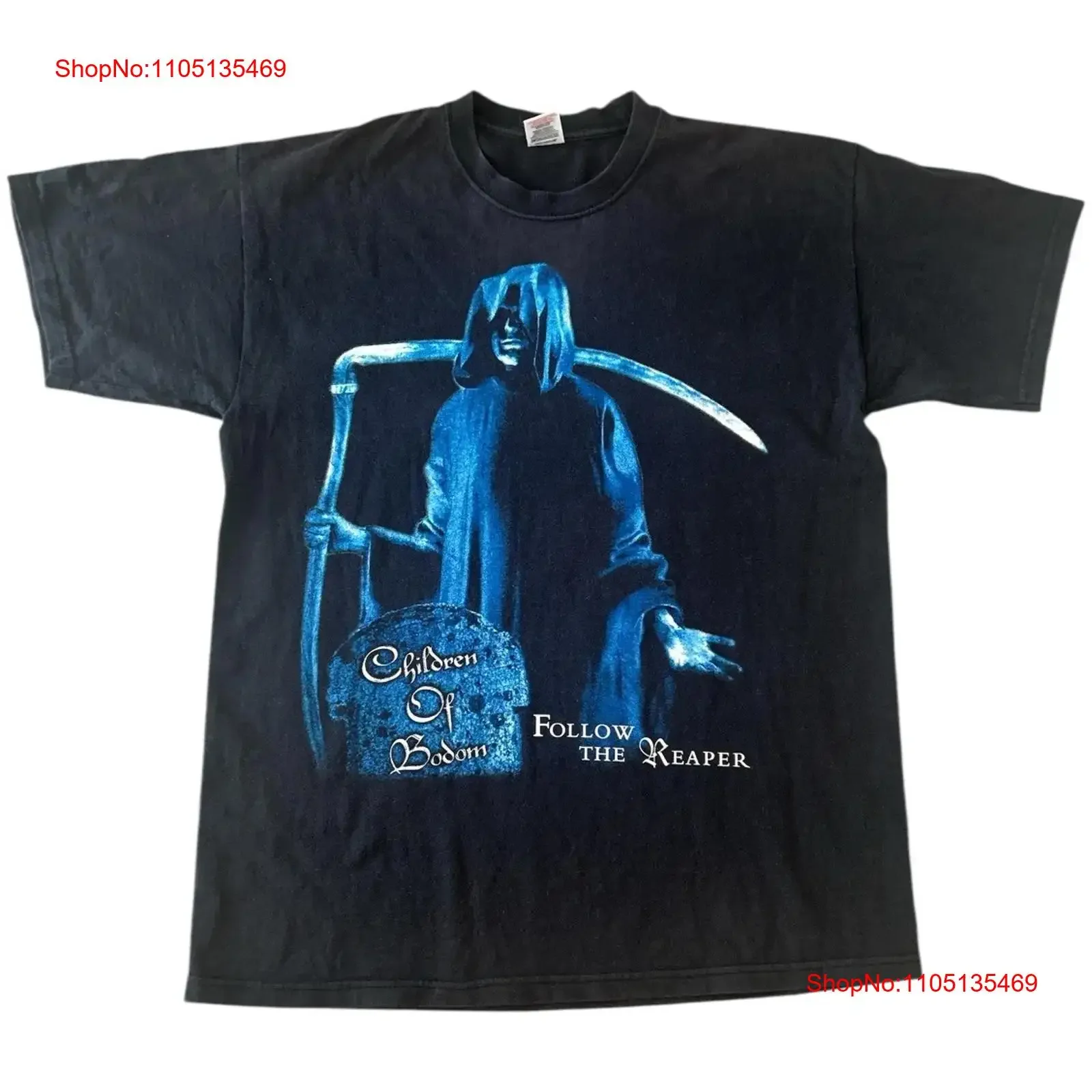 تي شيرت أطفال من بودوم اتبع ريبر أسود مزدوج الجوانب مقاس L قميص مغسول عتيق لأزياء الارتداء اليومي