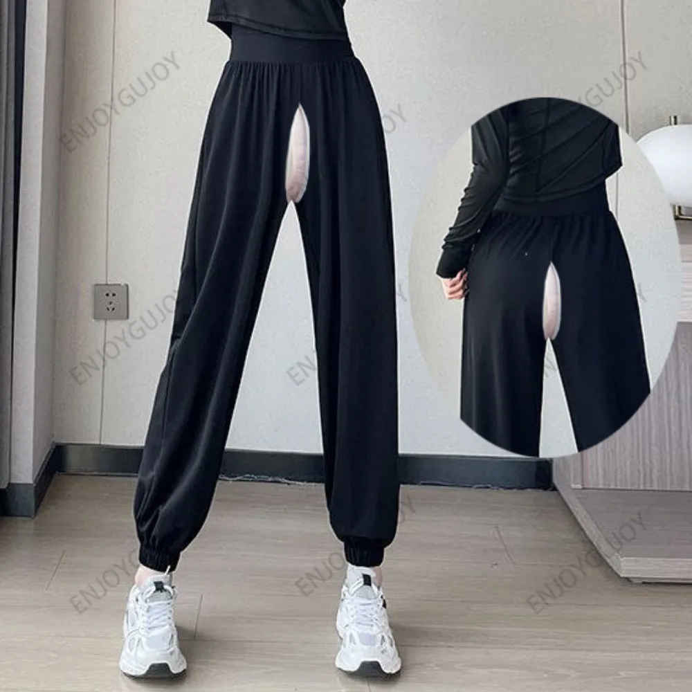 Invisible Open Crotch Yoga Sports Pants, Rock Climbing Dance, Outdoor Sex Plus Fleece, High Waisted, Loose Bloomers, Running Fit