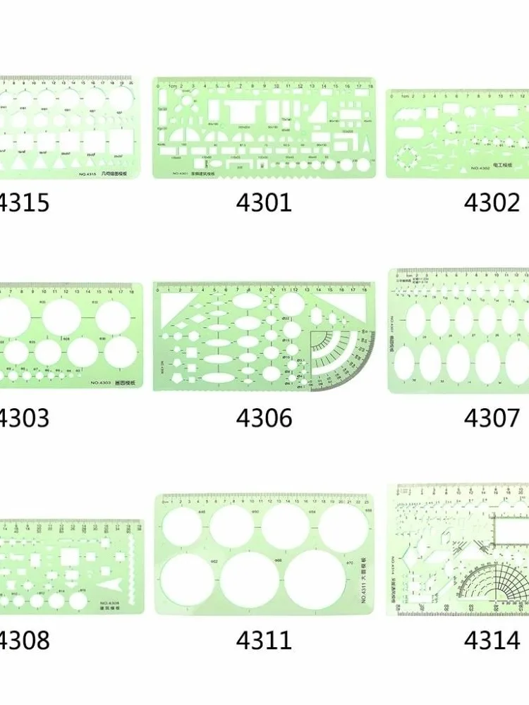 17 Styles règles cercles en plastique vert modèle géométrique règle pochoir outil de mesure papeterie étudiants dessin courbe règle