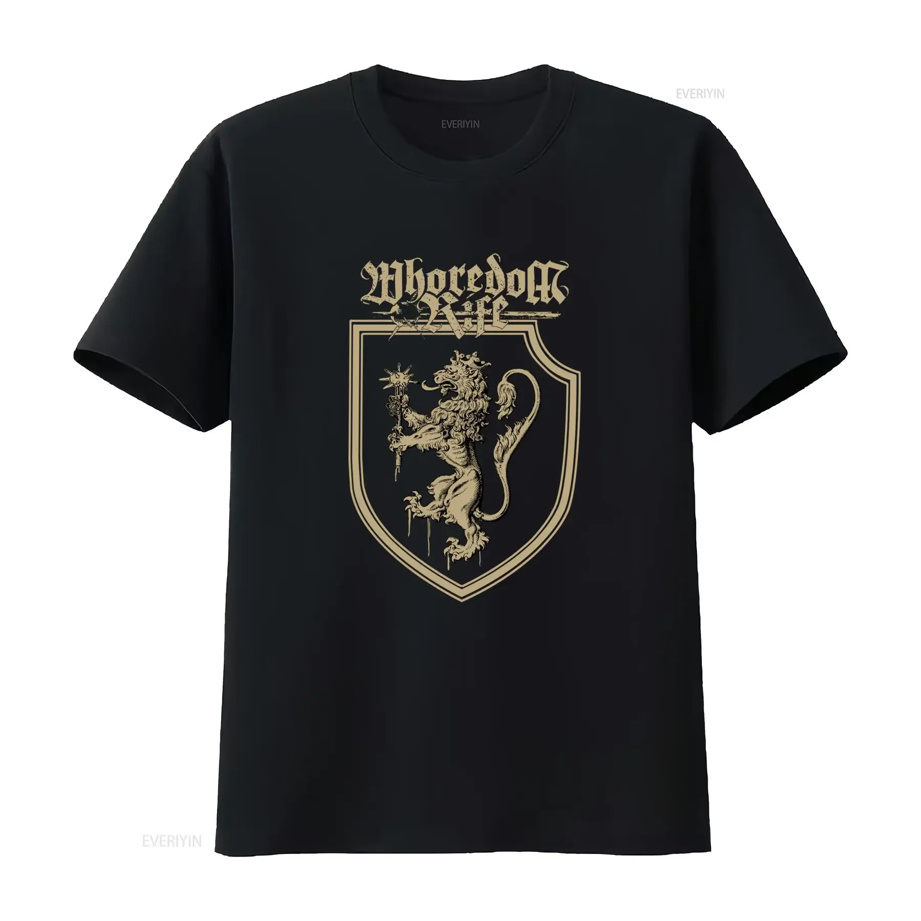 Whoredom Rife Shield Lion Print T shirt Trendy Design Best Quality Perfect for Fans of The Chasm Urgehal Urfaust vintage