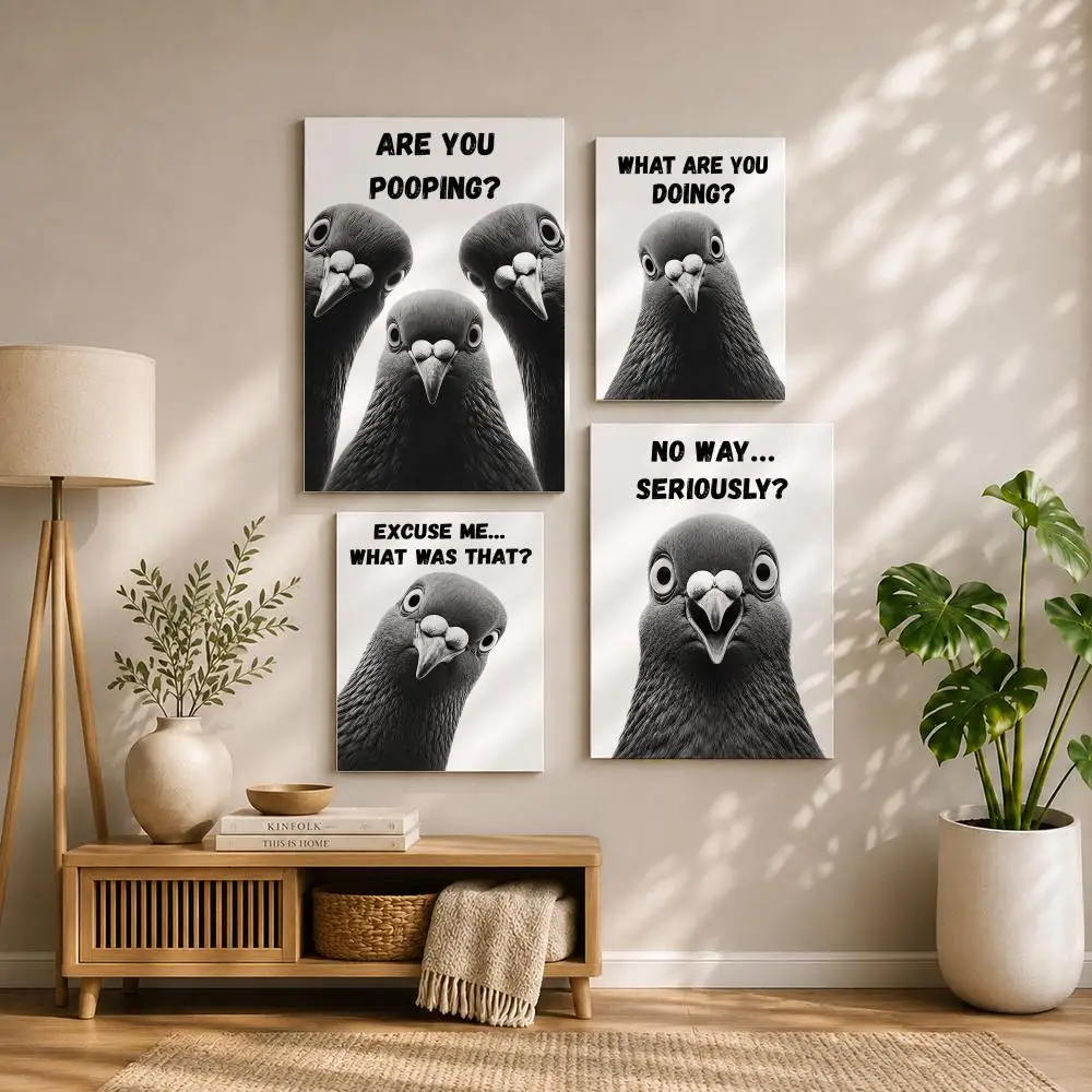 Cute Pigeon Bird Lover Gift Poster HD Self Adhesive Waterproof Wall Art Ideal for Home Office Dorm Bedroom Great Gift