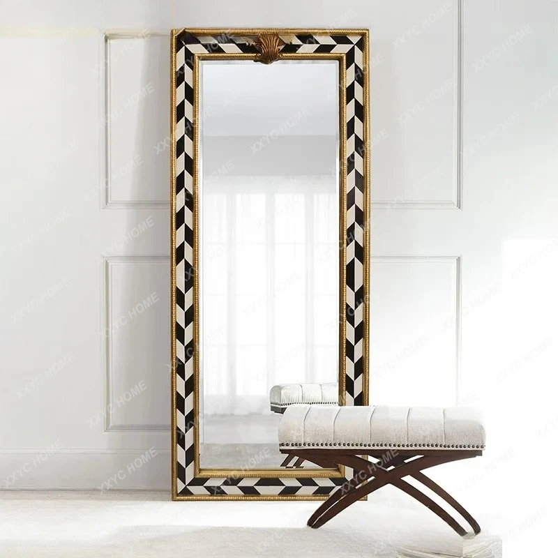 X-S Neoclassical solid wood full-body mirror full-length  household floor  wall hanging floor mirror HG
