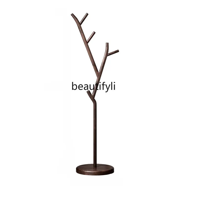 Black Walnut Wooden Hallstand Solid Wood Clothes Hanger Nordic Simple Coat Rack Floor Clothes Pole Corner Household Hangers