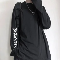 Cool Harajuku Ins Tshirt Hip Hop T-shirt Women Black Casual Korean T Shirt Long Sleeve Loose Tshirt Streetwear Autumn Tops Girls