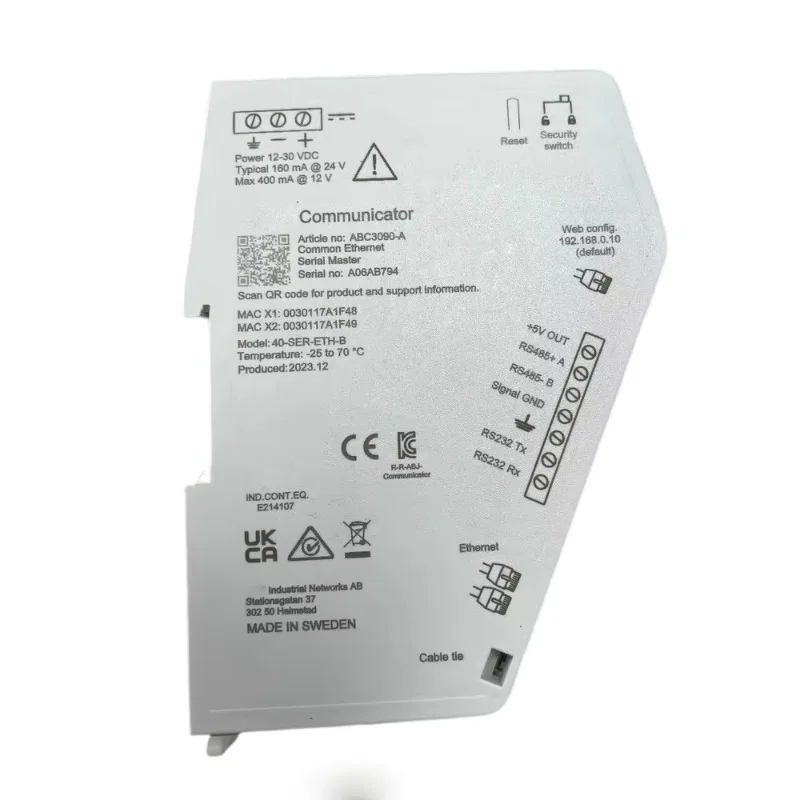 Industrial Protocol Converter PLC Gateway Serial Device to Ethernet/IP Modbus TCP PROFINET EtherCAT Rugged ABC3090-A