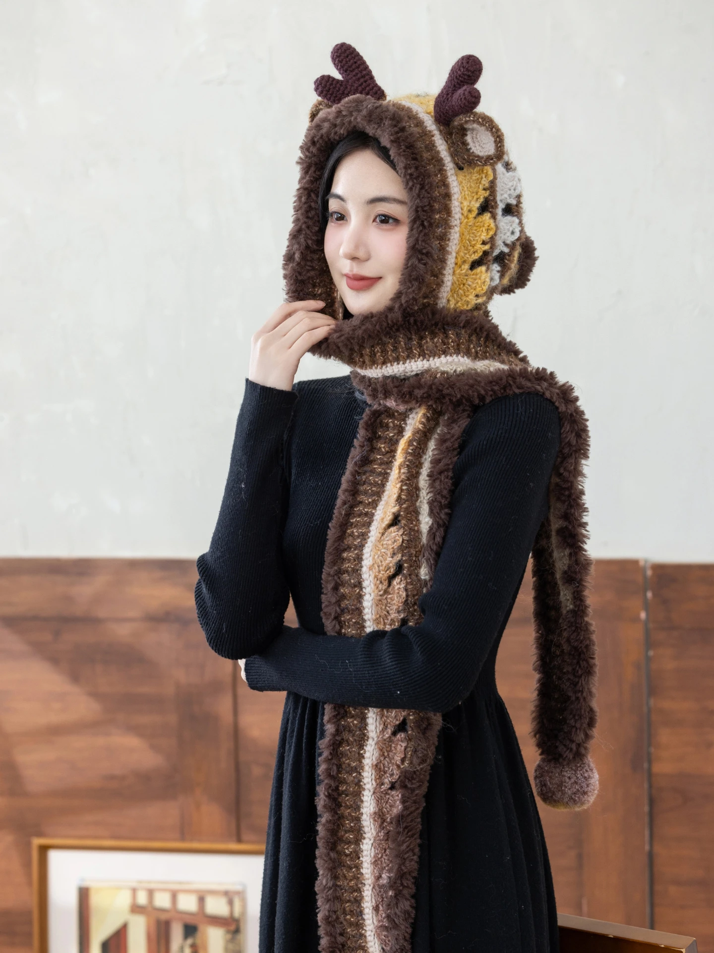 

SuSuJie Home Deer Head Hooded Scarf Handmade DIY Hook Needle Knitting Yarn Ball Winter Material Kit Warm Cozy Knitting Kit