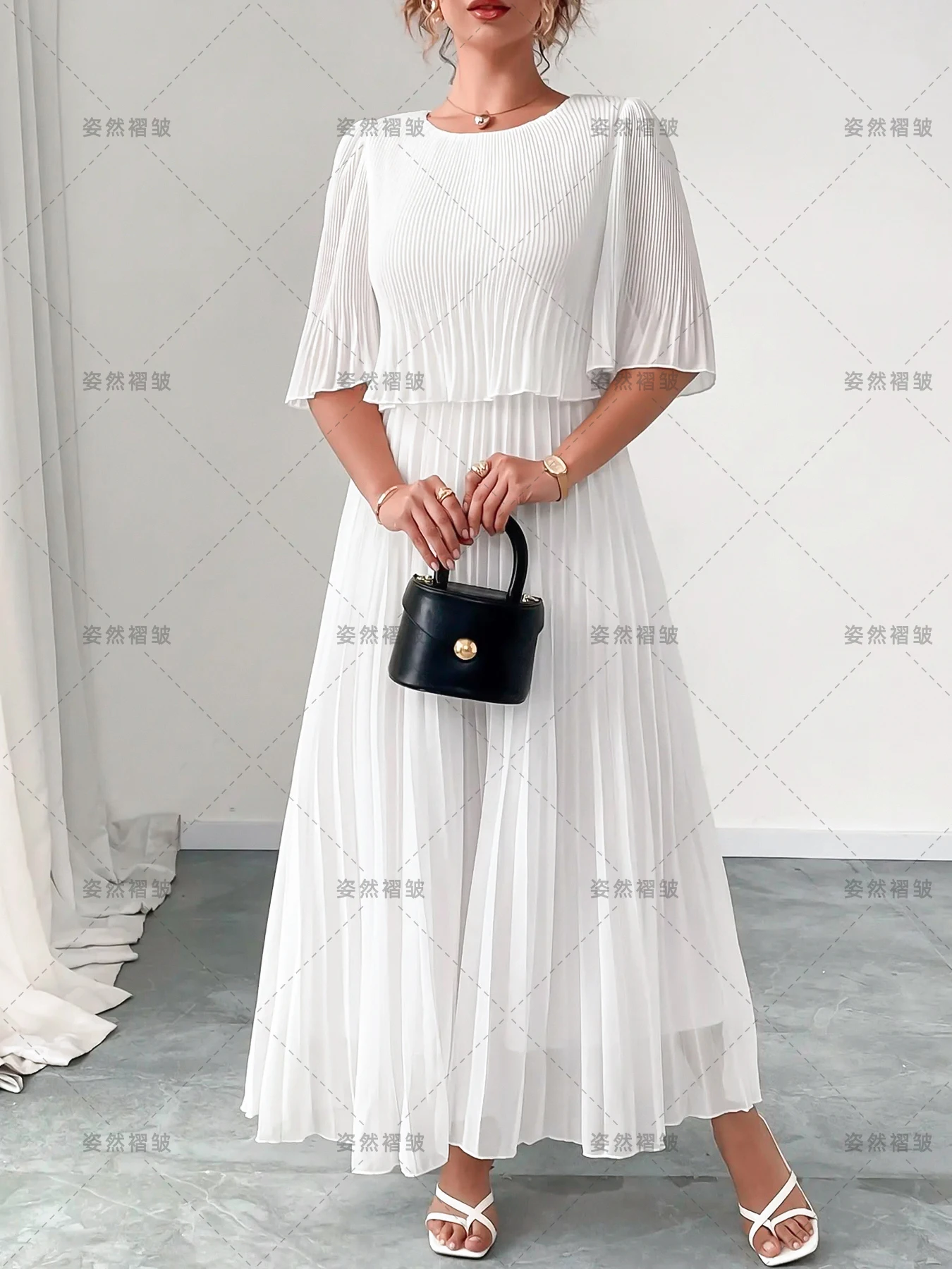 

Elegant Party White Dresses For Women Plus Size Clothing Miyake Pleated Dress Chic Evening Gala Casual Luxury Fashion Female Ins