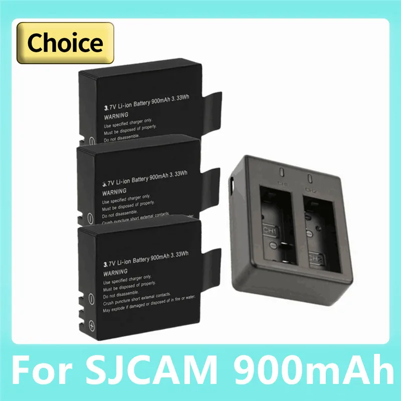 3.7V 900mAh SJ4000 Camera Battery + Charger for SJCAM SJ4000 SJ5000 SJ6000 SJ7000 SJ8000 M10 Sports Action Camera