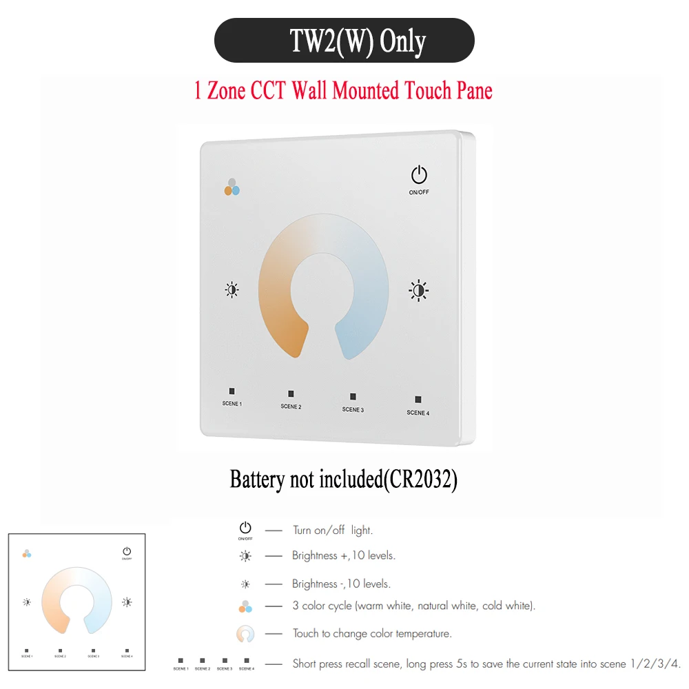 CENFAYA Bluetooth & RF 2CH LED Controller DC12V 24V Smart Dimmer Match mit RF 2,4G Fernbedienung für WW CW NW CCT LED Streifen 4