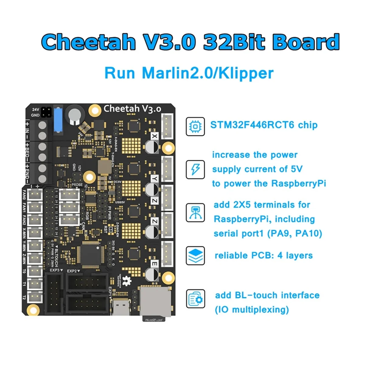 Cheetah V3.0 32bit Control Board Control 4 Axis Integrated TMC2209 for Voron V0.2 CR10 Ender3 Ender5 3D Printer HOT