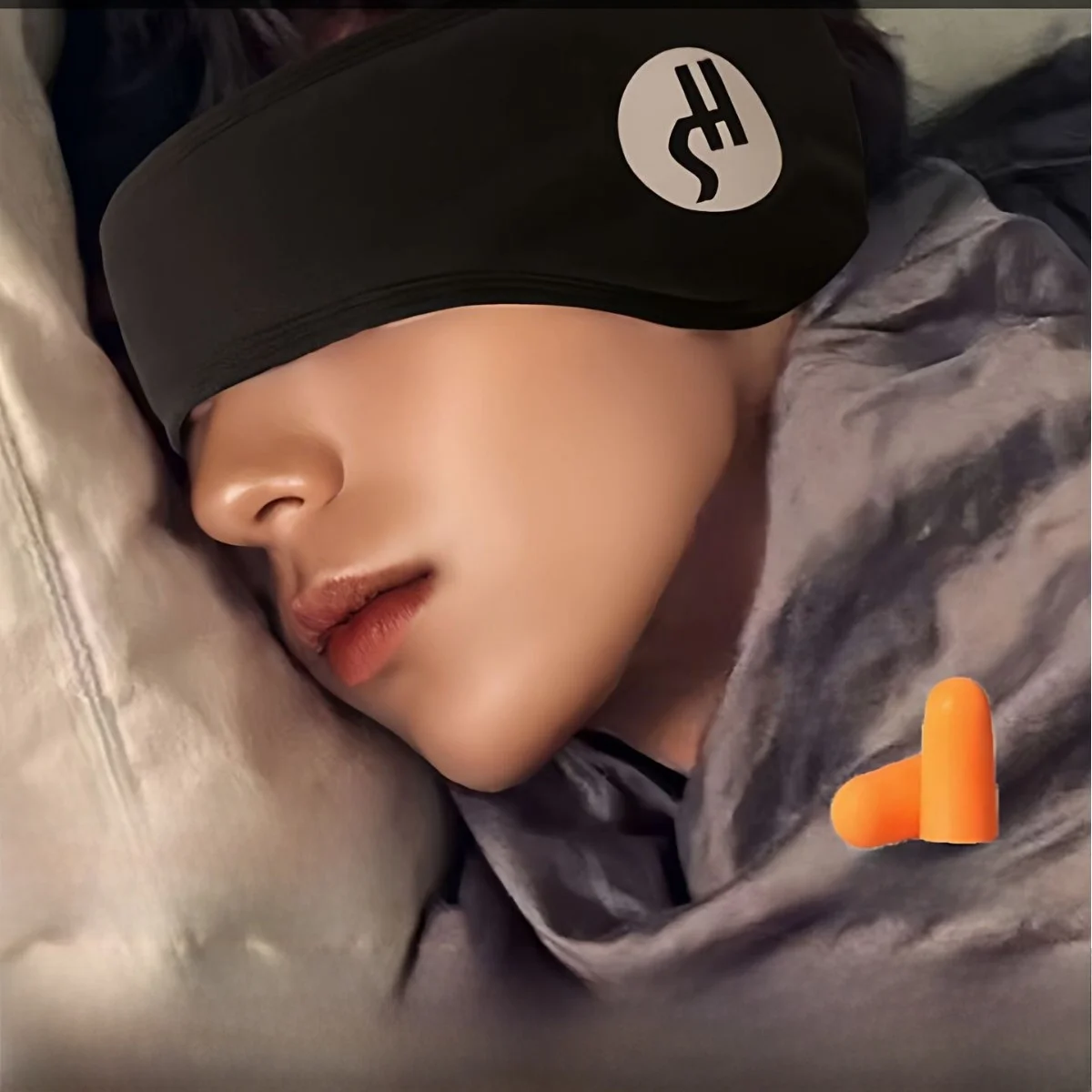 調節可能なヘッドバンド付き睡眠アイマスク、ノイズリダクション耳栓、ワンピースデザインで静かな睡眠、家庭用耳カバー保護