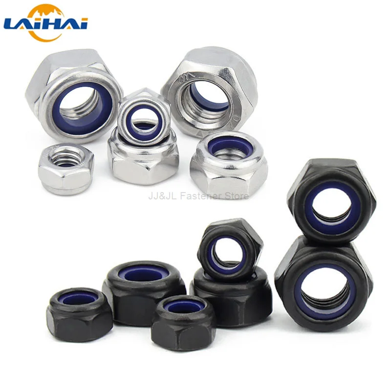 

2/5/25pcs M2 M2.5 M3 M4 M5 M6 M8 M10 M12 M16 304 Stainless Steel Black Hex Nylon Insert Lock Nut Self-locking Nylock Nut Locknut