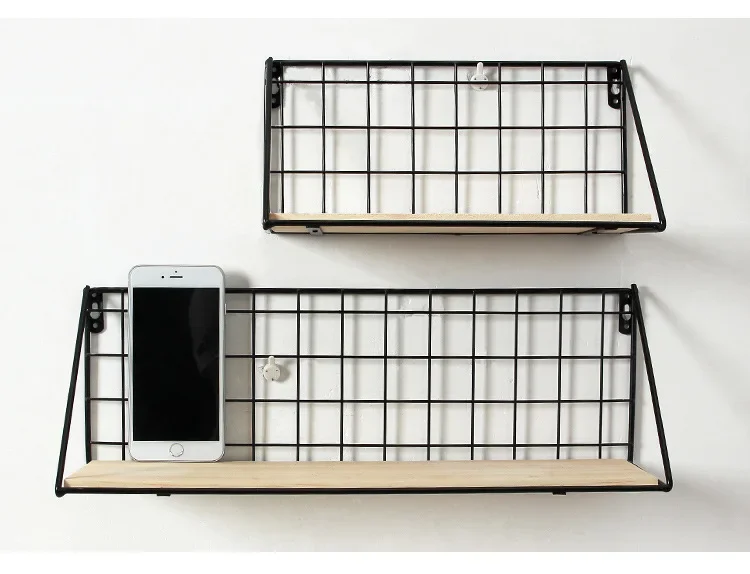 رف جدار حديدي خشبي رف تخزين مثبت على الحائط لغرفة النوم والمطبخ وديكور المنزل وغرفة الأطفال رف جداري ذاتي الصنع JL 209 #5