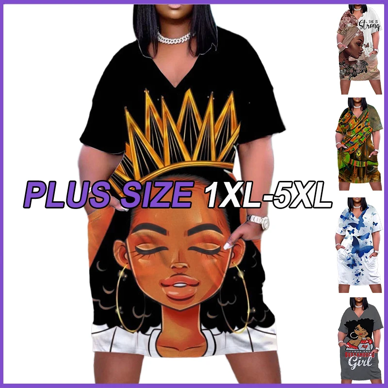 

Summer Plus Size Dresses Graphic And Letter Printed Dress 4XL 5XL Fashion O-Neck Short Sleeve Dress Women Loose Casual Clothing