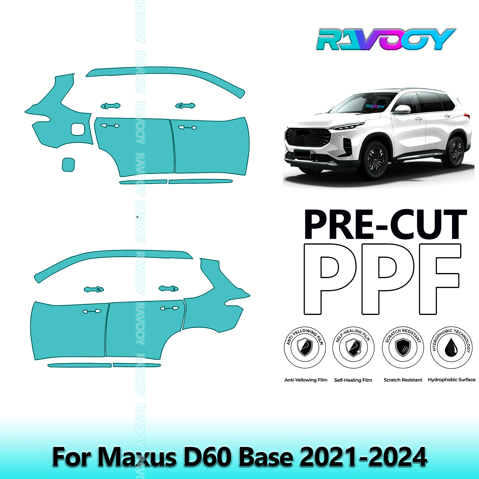 

For Maxus D60 Base 2021-2024 8.5mil Clear Matte Pre-Cut PPF Door & A/B Pillar Kit TPU Paint Protection Film Set