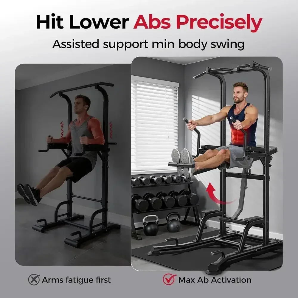 Power Tower with Assisted Knee Raise, Multi-Function Pull Up Bar, Dip Station, and Core Training - Heavy Duty Home Gym, 800 lbs