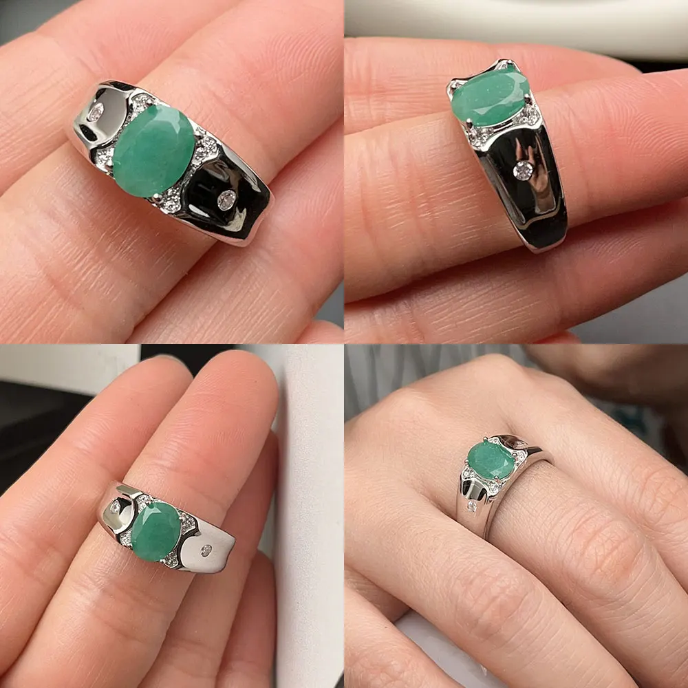 الكلاسيكية 925 الفضة خاتم الزمرد 7 مللي متر * 9 مللي متر 2ct الزمرد الطبيعي خاتم فضة 18K مطلية بالذهب الأحجار الكريمة والمجوهرات