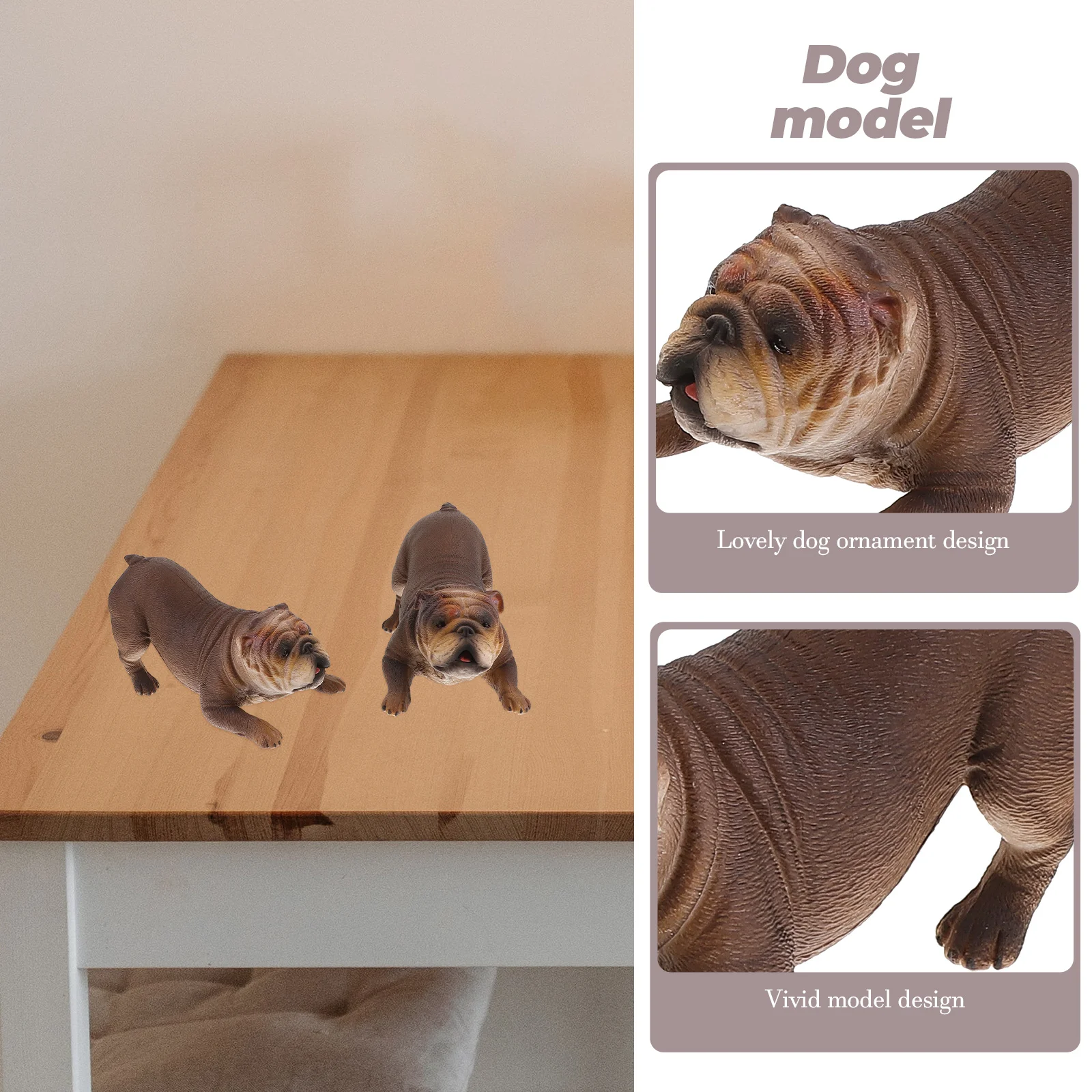 

2 Pcs Simulated Bulldog Decoration Puppy Figure Simulation Animal Figures Figurine Desktop