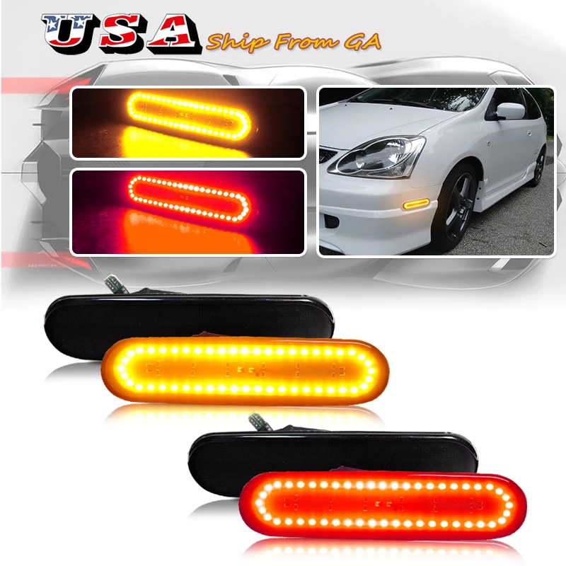 

Янтарная/красная полная светодиодная лента, комплект передних/задних габаритных фонарей для Honda Civic Si/SiR 3Dr Hatchback 2002-2005 годов, только