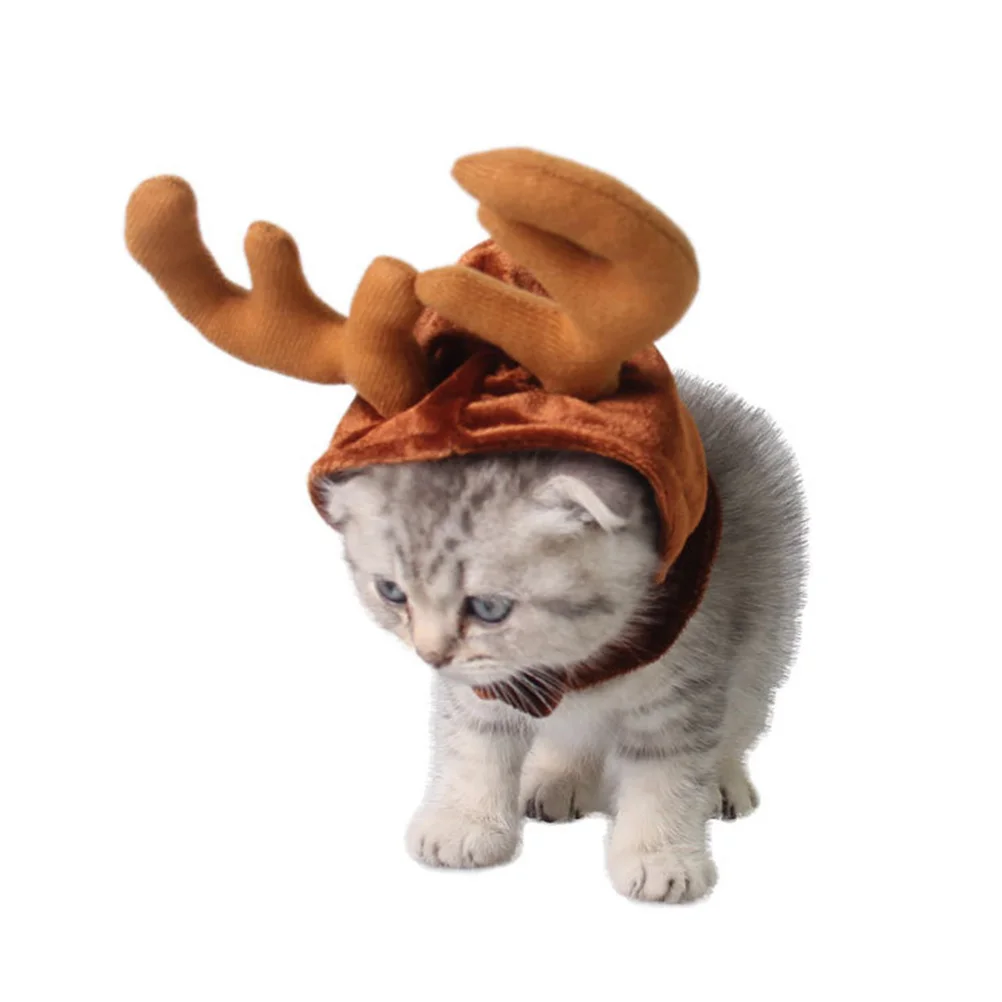 คริสต์มาสสัตว์เลี้ยงขนาดเล็กหมวกกาแฟ Antlers Headwear สัตว์เลี้ยงเครื่องแต่งกายอุปกรณ์เสริมสําหรับแมวสุนัข (ฟรีขนาด) สัตว์เลี้ยงหมวกคริสต์มาส