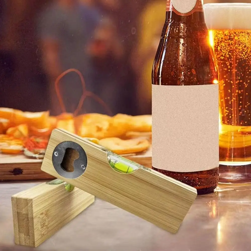 

2pcs 2 in 1 Wooden Bottle Opener Practical Decorative Bottle Opener Spirit Level Upgraded Level Tool Bamboo Wood