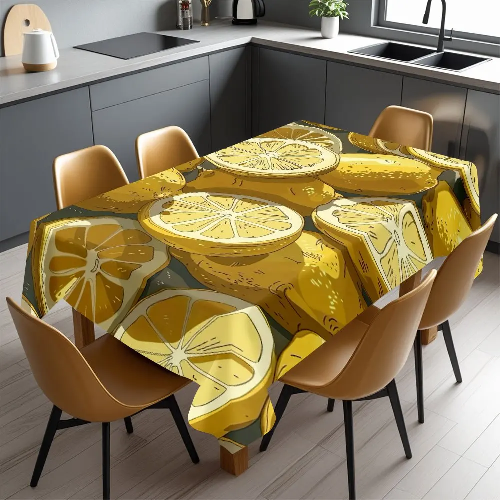 Vibrant Lemon Slice Pattern Waterproof Tablecloth for Dining Room Kitchen Countertop Decor