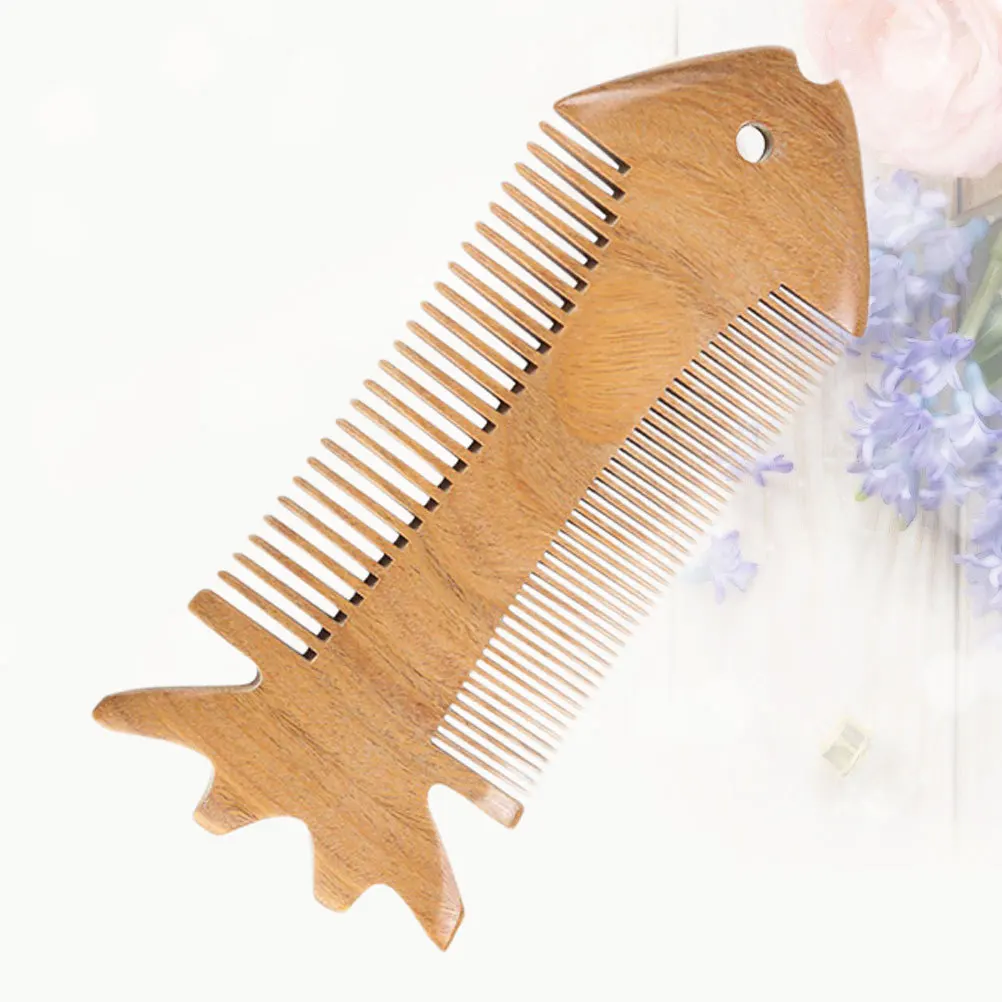 1pc Double-Sided Combs Natural Green Sandalwood Handmade Anti-Static Wood Comb For Hair Care Smooth Fine Wide Teeth Comfort
