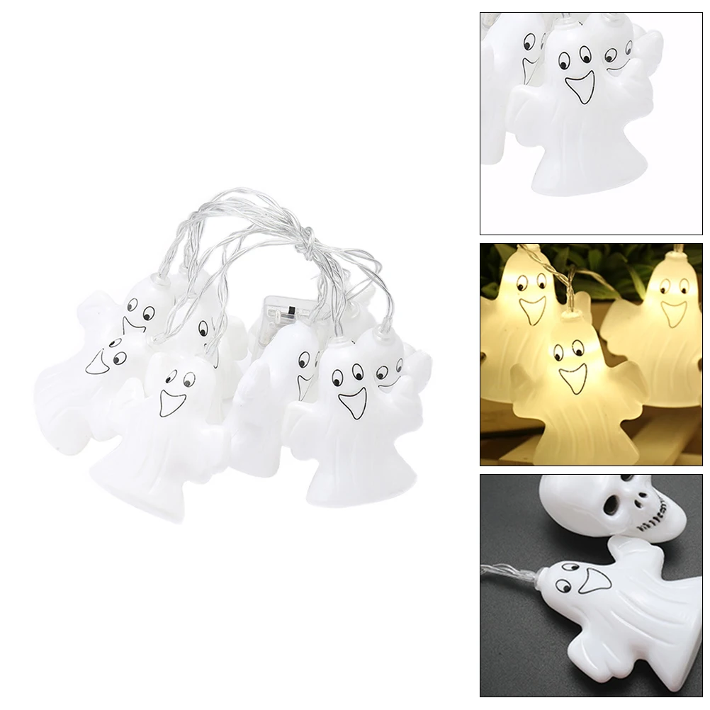 Ghost String Lights LED Halloween Lantern Plastic Warm Light Decorations for Parties Festivals Celebrations Mall Bar Night 3 AA