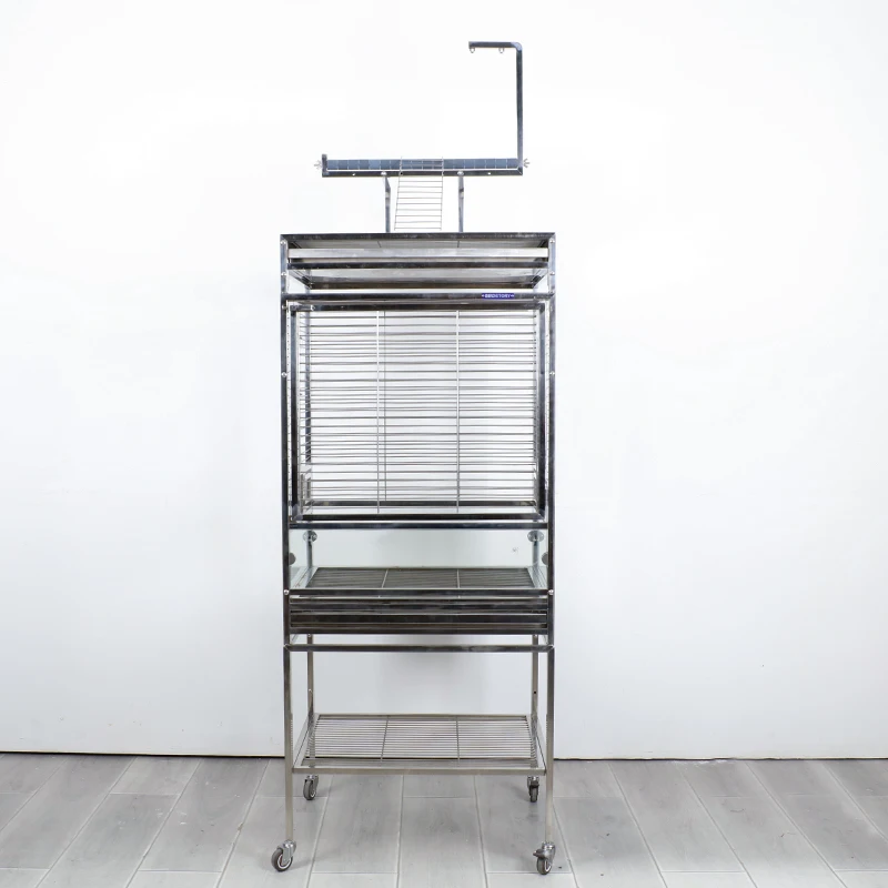 

304 Stainless Steel Luxury Large Parrot Cage Panoramic Bird Stand With Tiger Skin Pattern Solid Glass For Home Pets