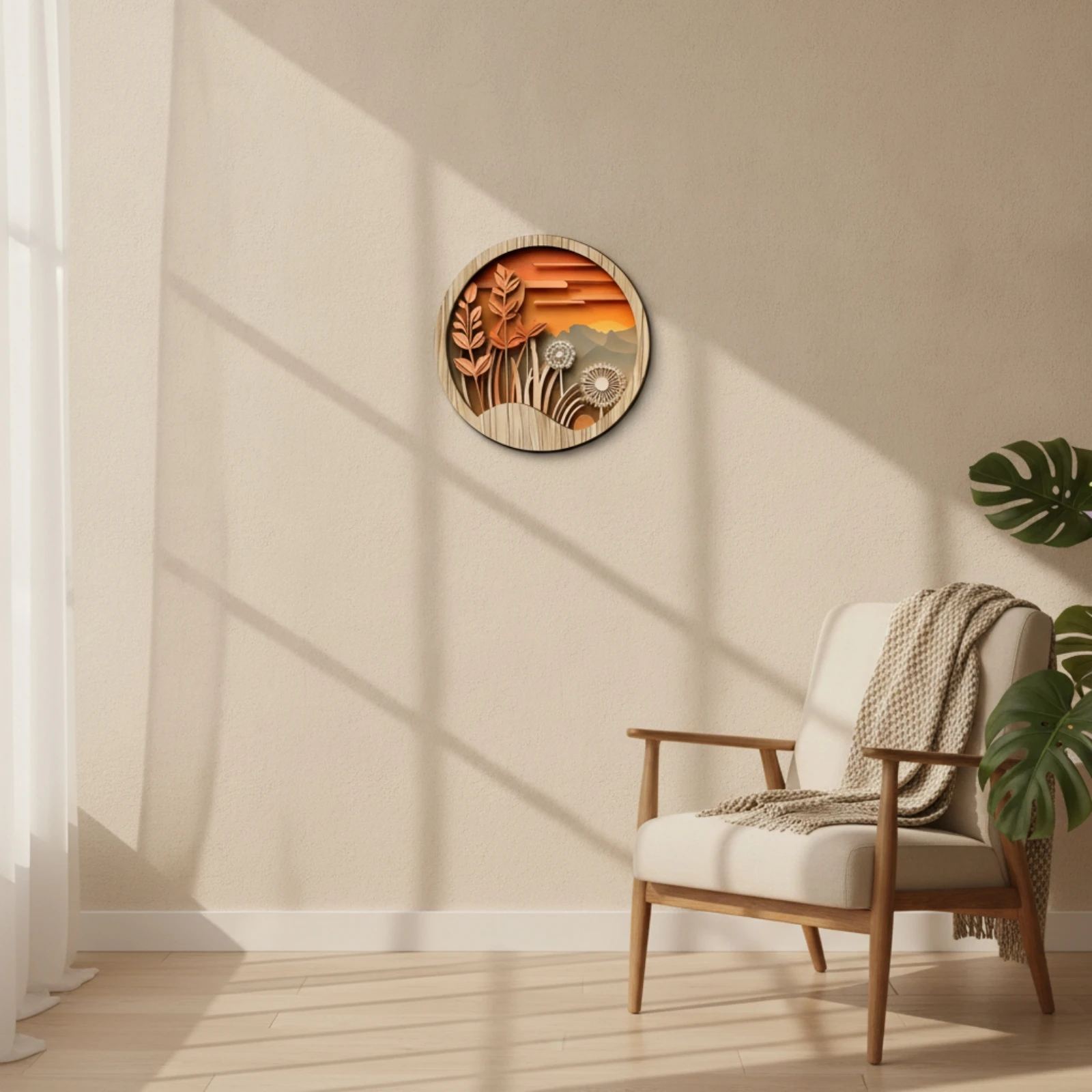 Wooden Plaque Round Wood Wall Decor Plaque with Adhesive Dots Layered Wooden Sign with Glue Points Double-Layer for Living Room