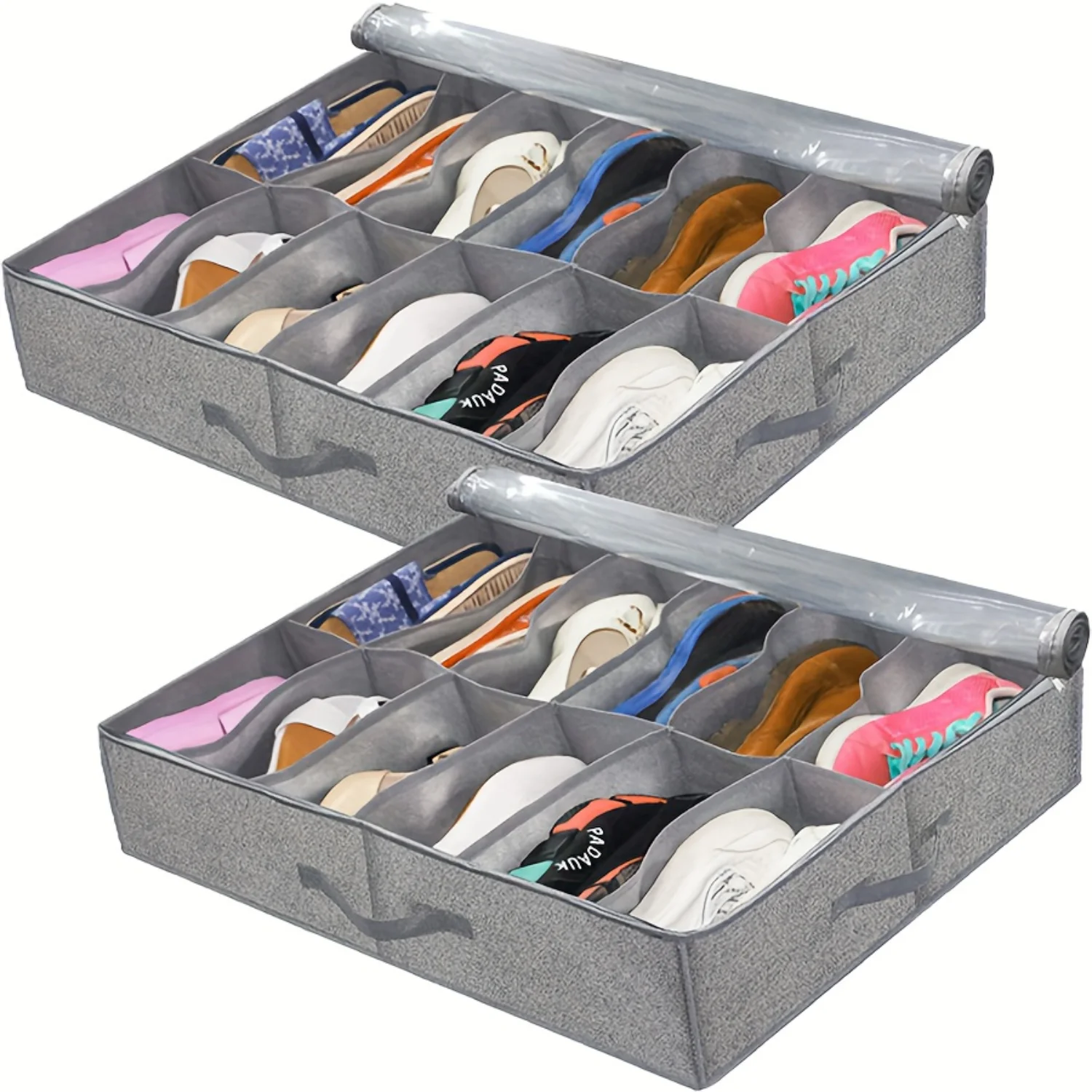 Fabric Drawer Divider with Grids, Zipper Handle & Clear Lid - Organize Bras, Socks, Underwear, Ties, Belts - Space Saving Organi