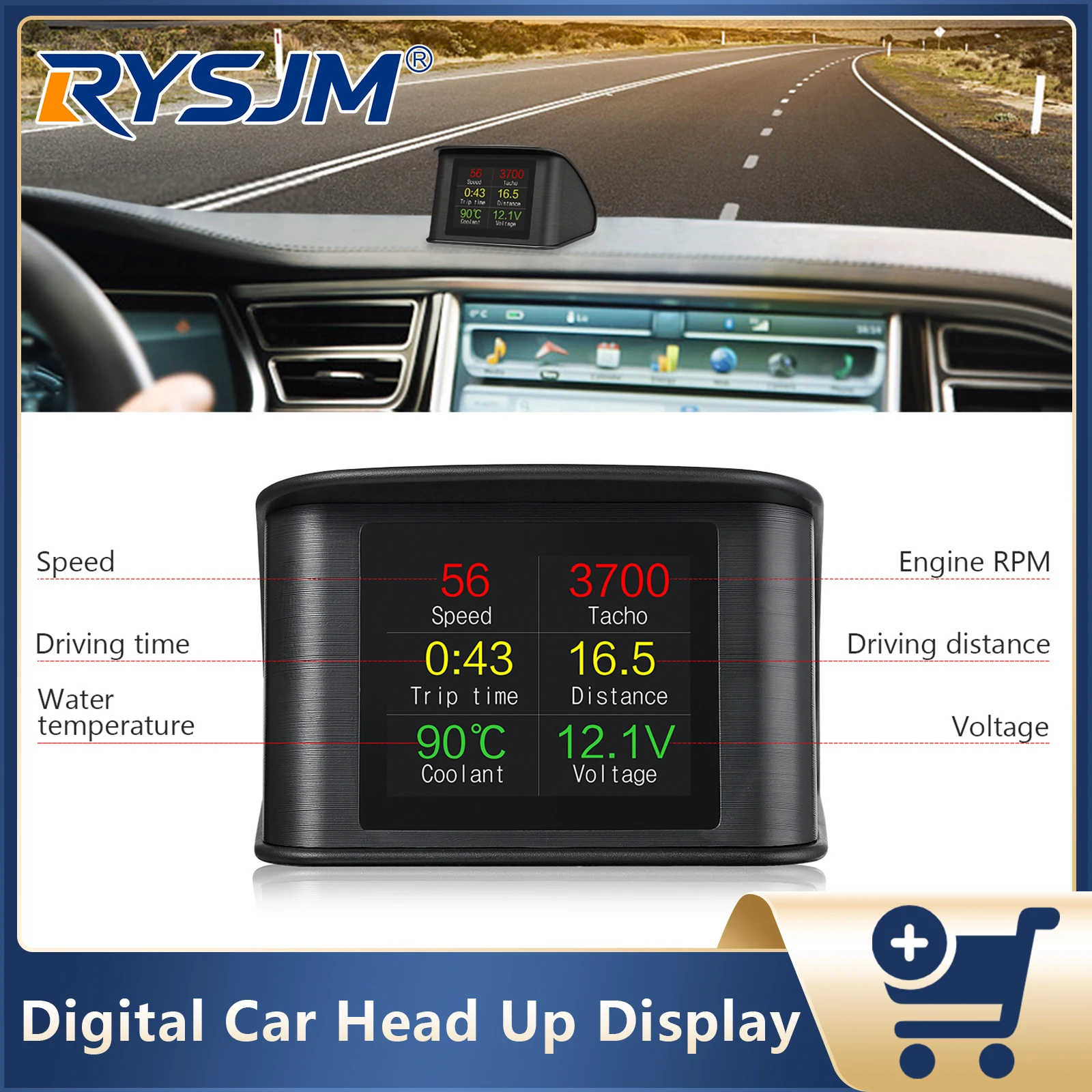 

Автомобильный проекционный дисплей P10 OBD P10-Pro: спидометр, бортовой компьютер, тахометр, датчик температуры воды, измеритель скорости с сигнализацией безопасности