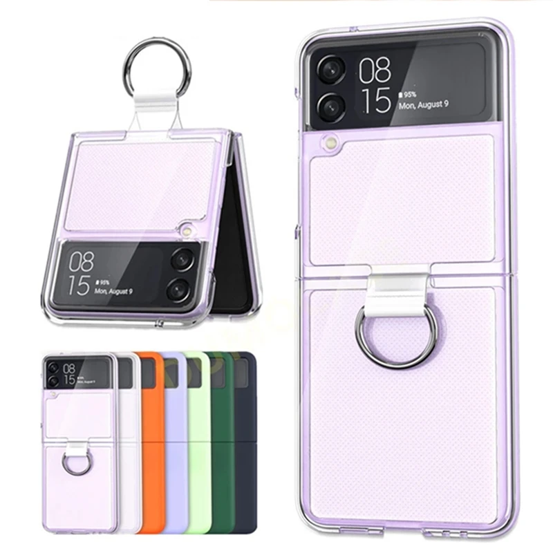 Phone Case with Ring For Samsung Galaxy Z Flip 4 Z Flip 3 Clear Hard PC Cover for Samsung ZFlip3 Z Flip4 Protective Bumper Shell