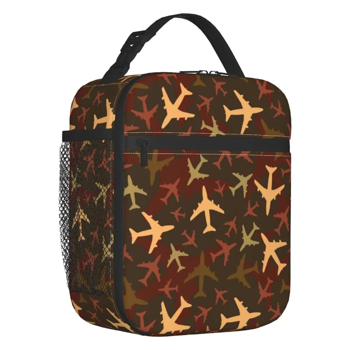 Aviation Airplane Camouflage Insulated Lunch Tote Bag  Aviator Plane Pilot Fighter Resuable Thermal Cooler Food Lunch Box