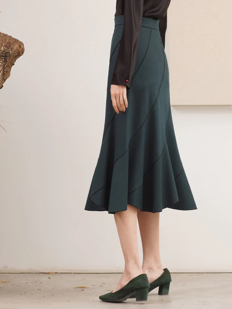 

Ginger Woolen A-Line Skirt Women's Fi Tail Skirt Mid-Length Tweed Skirt Commute Sle Pure Color Daily Casual Skirt