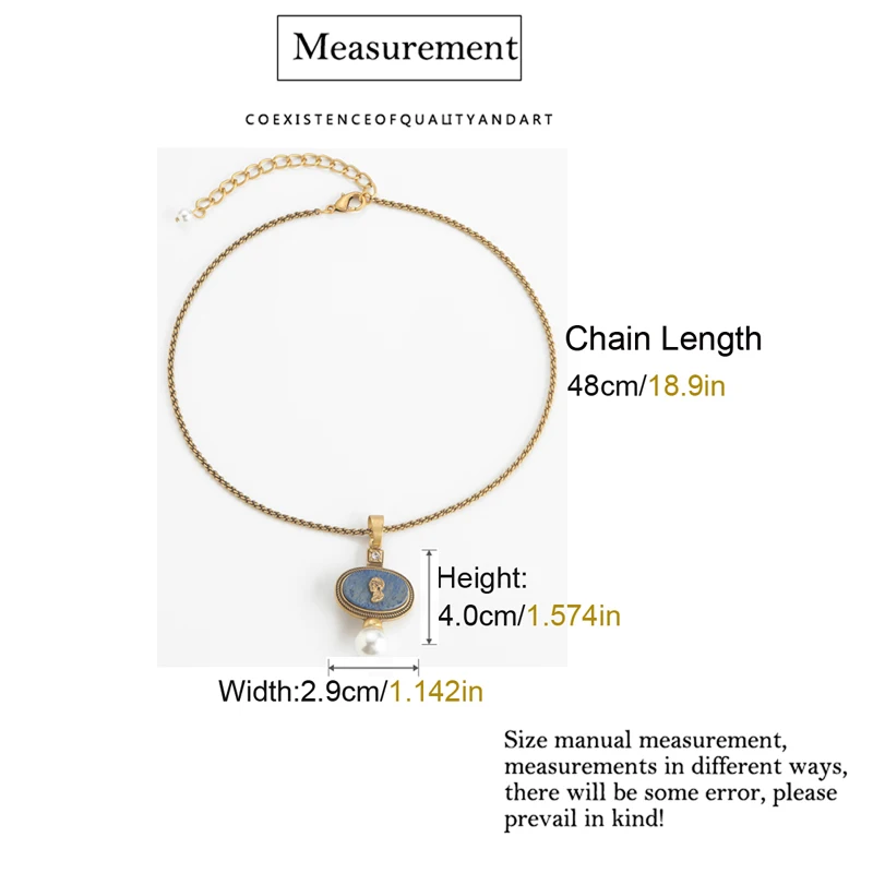 Vintage Lapis Lazuli Pendant Necklace Gold Color Carved Beauty Portrait Chain Wedding Pearl Luxury Designer Valentine Day Gift